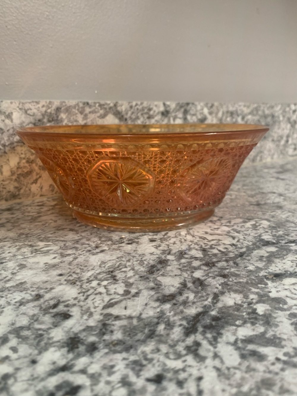Antique Imperial Carnival Glass Marigold Amelia Star Medallian Cane Button Bowl